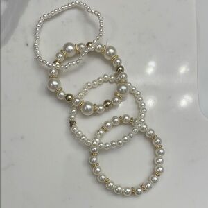 Elegant Pearl and Gold Tone Bracelet Set